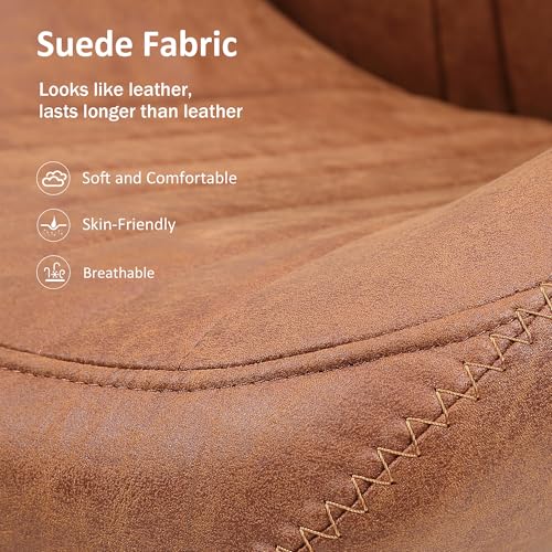 Mid Back Home Office Chair, Mid Century Modern Executive Chair, Comfy Ergonomic Rolling Office Desk Chair with Lumbar Support, Brown Faux Leather Office Chair, Brown weaxty W