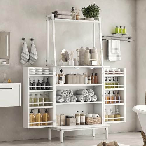 Semoic 51" Pantry Cabinet, Kitchen Storage Cabinet with Storage Shelves, Modern Kitchen Hutch with Microwave Stand, Adjustable Shelves, Food Pantry Cabinet for Dining Room (White) Semoic