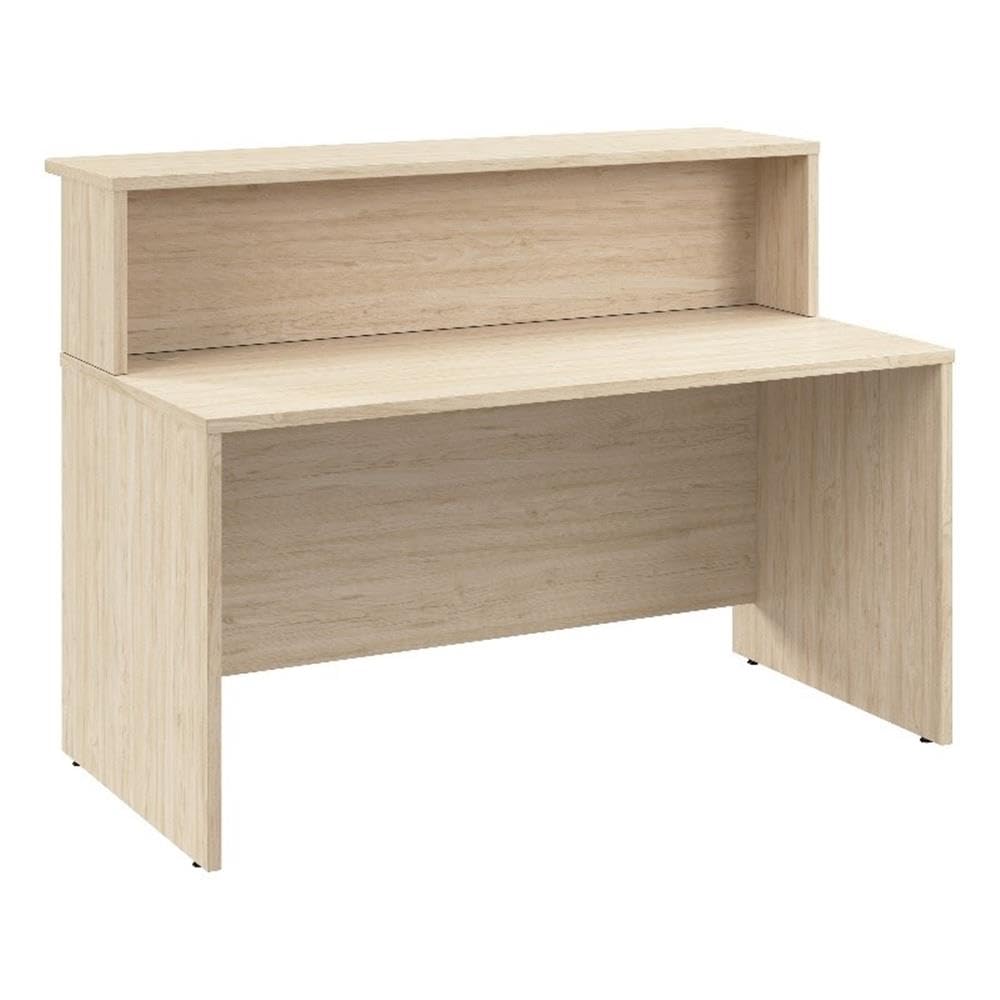 Bush Business Furniture Arrive 60W x 30D Reception Desk with Shelf in Natural Elm, Modern Receptionist Station for Office Waiting Room Bush Furniture