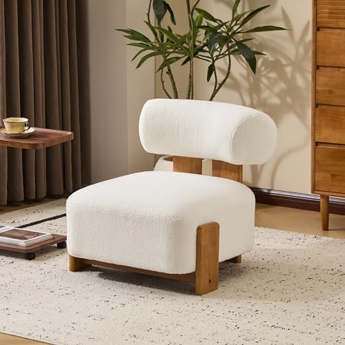 Merax 27.25" Modern Boucle Accent Chair with Solid Wood Frame and Rolled Backrest, Soft & Durable Boucle Upholstery Lounge Chair for Living Room, Bedroom, or Office, Natural+Beige Merax