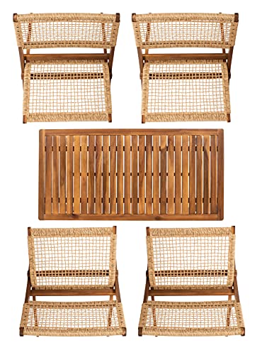 SAFAVIEH Outdoor Collection Blaze Coastal Acacia Wood/Light Brown 5-Piece Coffee Set PAT7080A, Natural/Natural Safavieh