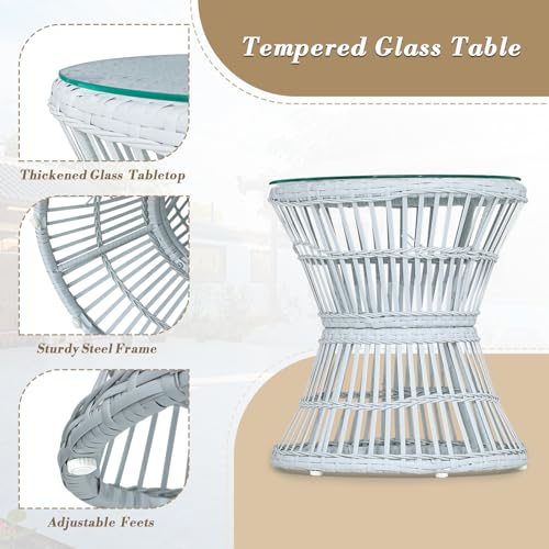 Athena Collection Outdoor Patio Furniture Set Wicker Bistro Set, 3 Piece Conversation Set All-Weather PE Rattan Chairs with Seat Cushions & Glass Table for Porch, Backyard, Black Athena Collection