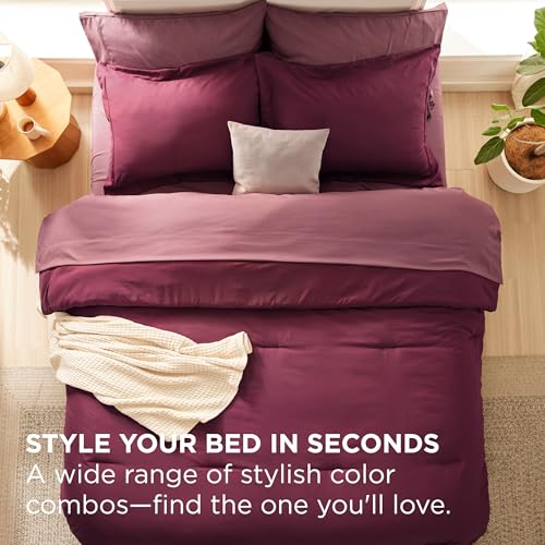Bedsure King Size Comforter Set - 7 Pieces Burgundy King Bedding Set for All Seasons, Boho Contrasting Design Bed in a Bag with Comforter, Sheets, Pillowcases & Shams Bedsure