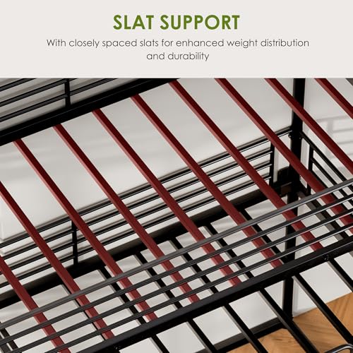 NKISHECK Triple Bunk Beds, 3 Bunk Bed Twin Over Twin Over Twin with 2 Ladders, Metal Frame with Guardrails,Heavy Duty Triple Bed Frame for Teenagers/Adults Bedroom, No Box Spring Needed NKISHECK