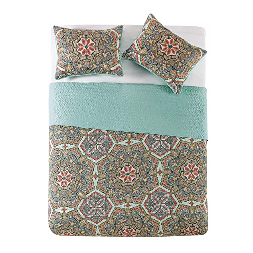 VCNY Home - King Quilt Set, 5-Piece Lightweight Reversible Medallion Quilt Set, Boho Room Décor (Yara Multicolor, King) VCNY Home