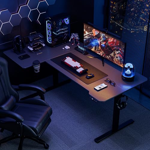 Acrolix 71 Inch L Shaped Standing Desk Adjustable Height,Gaming Electric Corner Standing Desk, Sit Stand Computer Table with Reversiable Splice Board, Black Carbon Acrolix
