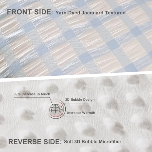 tohrisa Boho Comforter Set Full Size - 3 Pieces Lightweight Jacquard Seersucker Bedding Sets (1 Soft Fluffy Grid Comforter & & 2 Pillowcases) - All Seasons Cozy Modern Bed Set(80"x90" Light Blue) tohrisa
