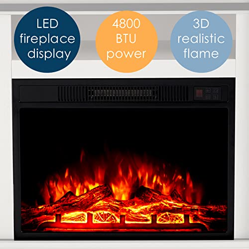 AMERLIFE 5-Piece Farmhouse Table Set Includes Fireplace TV Stand, Coffee Table& Two End Tables with Charging Station and USB Ports, for Living Room, Distressed White, 59" AMERLIFE