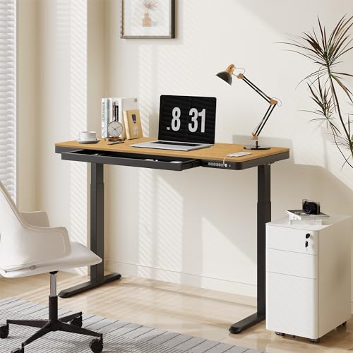 FLEXISPOT Comhar Electric Standing Desk with Drawer Desktop & Adjustable Frame w/USB Charge Ports (Bamboo-Look Laminate/Black, Wood) FLEXISPOT