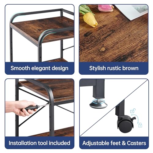 Fannova Under Desk Printer Stand, 20 Inches Deep Large Printer Table with Height Adjustable Storage Shelf, 2 Tier Rolling Printer Cart with Wheels for Home Office - Rustic Brown Fannova