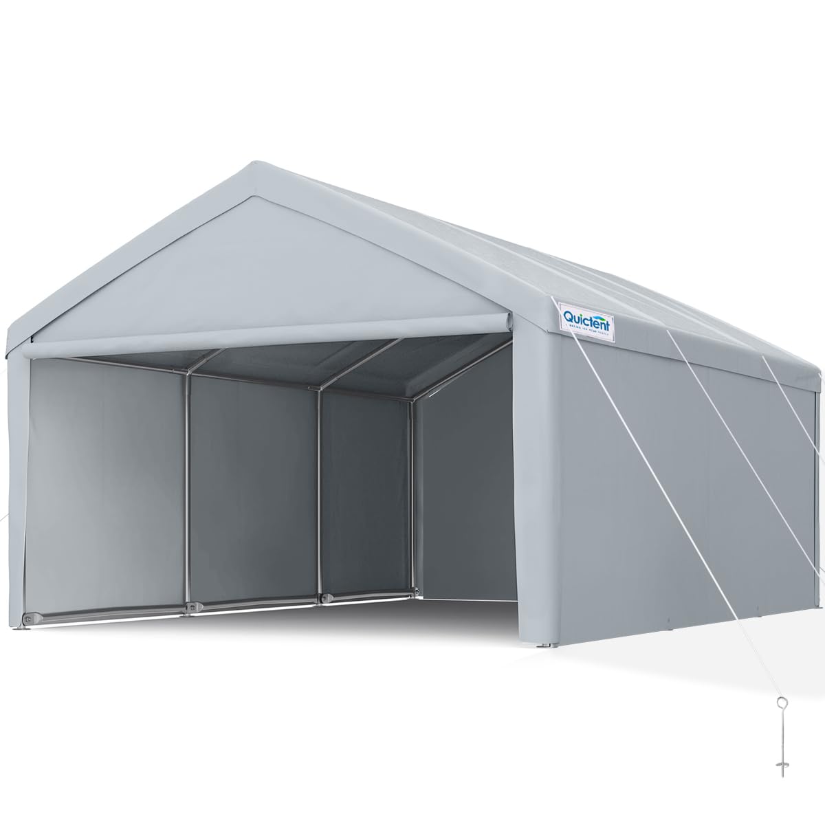 Quictent 13’x20’ Heavy Duty Carport Car Canopy Galvanized Car Boat Shelter with Removable Sidewalls, Reinforced Top Poles and Ground Bar-Grey Quictent