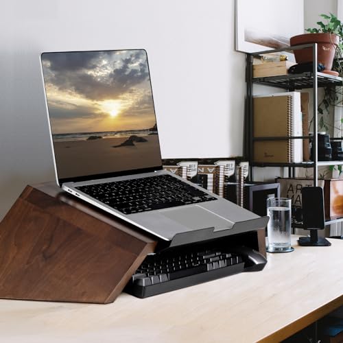 LifeSpan Fitness Ergonomic Wooden Laptop Stand, Desk Riser for 10-17.5" Laptops (19x9.5x3-6", Walnut) LifeSpan Fitness