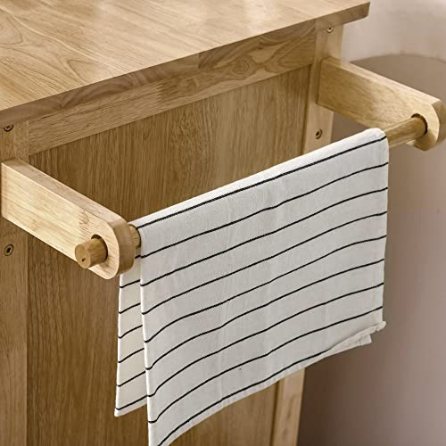 HOMCOM Kitchen Island on Wheels, Natural Hardwood Kitchen Cart with Drawers, Storage Cabinets, and Tool Caddy, Microwave Cart for Dining Room, 54 Inches Wide HOMCOM