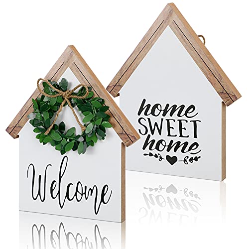 Jetec Wood Welcome Home Sign Sweet Home Tiered Tray Decor Farmhouse Decor Home Sign Shelf Decor House Shape Double Sided Home Sweet Home Decor Home Sign for Living Room Window Shelf Desk Office Jetec