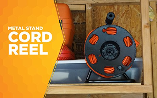 Woods 22849 Metal Extension Cord Reel Stand In Black, Heavy Duty, Quick Snap Together Design, Sturdy and Durable Stand, Easy to Grip Handles, Holds Up To 100 Feet, 14/3 Gauge Cord Woods