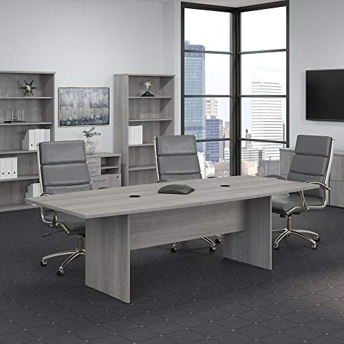 Bush Business Furniture Conference Table for 6-8 People with Wood Base | Boat Shaped 8 Foot Desk for Office Boardrooms and Training Rooms, 96W x 42D, Platinum Gray Bush Business Furniture