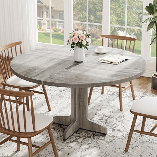 IDEALHOUSE Round Dining Table for 4, 47 Inches Dining Room Table with Wooden Base, Circle Kitchen Dinner Table for Dining Room, Kitchen, Living Room (Table Only), Grey IDEALHOUSE