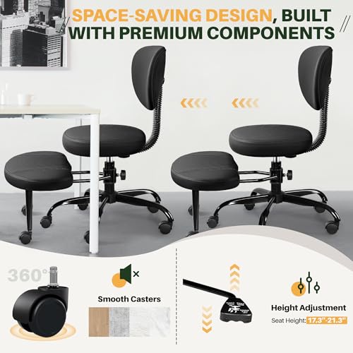 Primy Criss Cross Office Chair - ADHD Cross Legged Chair with Wheels - Adjustable Height Ergonomic Kneeling Desk Chairs for Meditation Yoga Home Office with Backrest, 360°Rotating Footrest - Black Primy