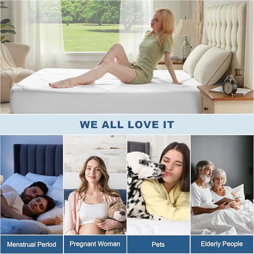 BEDLORE Full Size Waterproof Mattress Protector Viscose Derived from Bamboo, Soft Mattress Cover Fitted with Deep Pocket 6"-15", Breathable Noiseless Mattress Pad, Machine Washable(White) BEDLORE