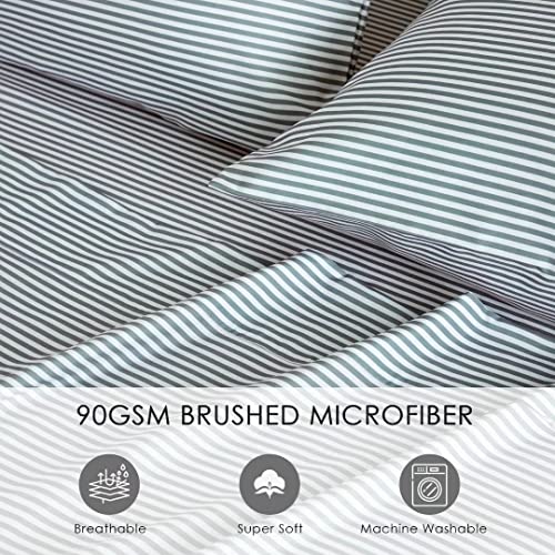 Twin Sheets Set, Grey Striped Bed Sheets Set 3PC - Soft Cooling 1800 Thread Count Printed Sheet, 8 - 17" Deep Pocket Breathes Better, Hypoallergenic Wrinkle Machine Washable Patterned Single Bedding KACEMOO