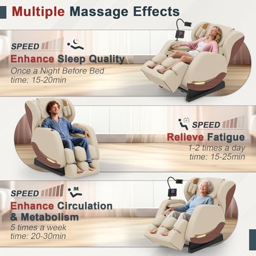 2026 Massage Chair, Massage Chairs Full Body and Recliner with 10 Fixed Points, Zero Gravity, Wood Grain Leather, Foot Massage, Airbags, Lumbar Heating, Bluetooth and Control Screen (Leather White) yewglen