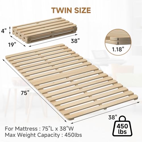 LILYPELLE Floor Bed Frame, Foldable Tatami Bed Frame, Breathable Moisture-Proof Bed Plate, Japanese Floor Bed, Wood Slatted Floor Bed Frame for Floor Sleeping or Futon Mattress, Twin LILYPELLE