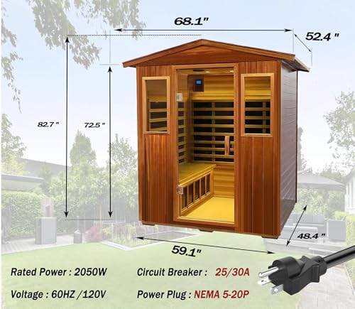 LTCCDSS Ultra-Low EMF Outdoor Mahogany Sauna 4 Person Far Infrared Sauna for Home EMF Average 0.5 mG, Withstand Outdoor Temp -10℉-149℉ Chromotherapy, Bluetooth Speaker LTCCDSS