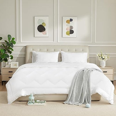 HOMTEC Duvet Insert Cotton Comforter Full Size White Down Alternative Duvet Insert 100% Cotton Shell Quilted Fluffy Comforter Lightweight All Season 4 Corner Tabs Durable Breathable Noiseless