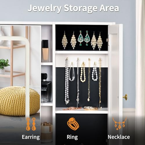Pamapic Glass Top Sliding Mirror Vanity Desk with Lights, Makeup Vanity with Jewelry Storage, 3 Drawers, 12 Compartments, Golden Handles, 3 Color Dressing Table with Charging Station, Bedroom, White Pamapic