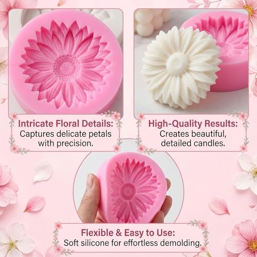 8 Pcs Candle Molds, Flower Mold for DIY Projects, Create White and Pink Chrysanthemum, Lilac, Peony, and Rose Candles, Handcrafted Home Decor and Gift Making Supplies