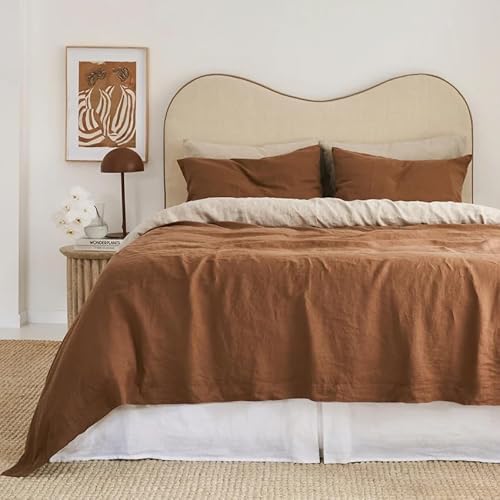Gaytri Handicraft Linen Duvet Cover in Tobacco & Beige. King, Queen, Twin, Full, Double, Single Sizes. Tobacco Linen Duvet Cover. Brown Bedding Set with Zipper Closure & Ties (Twin XL 59x102) Generic