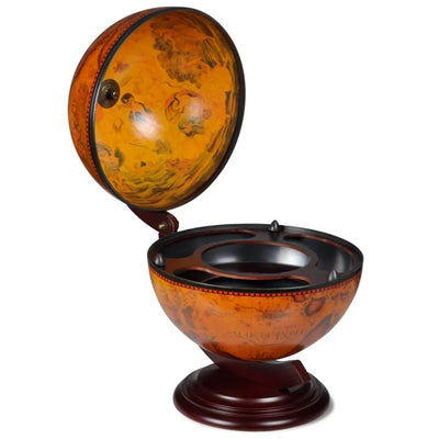 vidaXL Eucalyptus Wood Wine Stand - Rotatable Tabletop Globe Bar with 16th Century Nautical Maps & Antique Frescoes - Brown Farmhouse Style for Home/Office