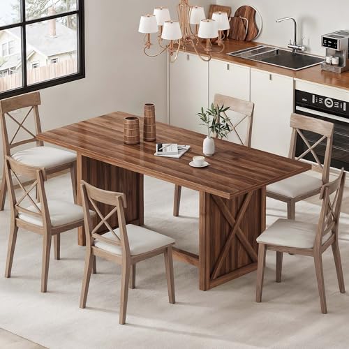 YITAHOME 70.8" Large Farmhouse Dining Table for 6 to 8 People, Rustic Style Wood Dinner Table, Rectangular Dining Table for Kitchen, Dining Room & Living Room, Brown YITAHOME