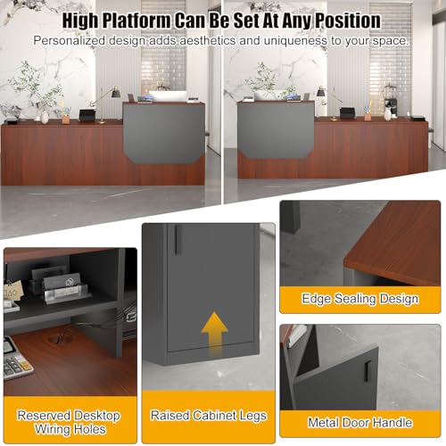 Reception Desk with Counter,L-Shaped Modern Front Desk Reception Room Tables with Ample Storage & Lockers,Easy Assembly,78.8"Checkout Counter for Office,Retail,Lobby,Beauty Salon (Walnut, 78.7in) OYRWSF
