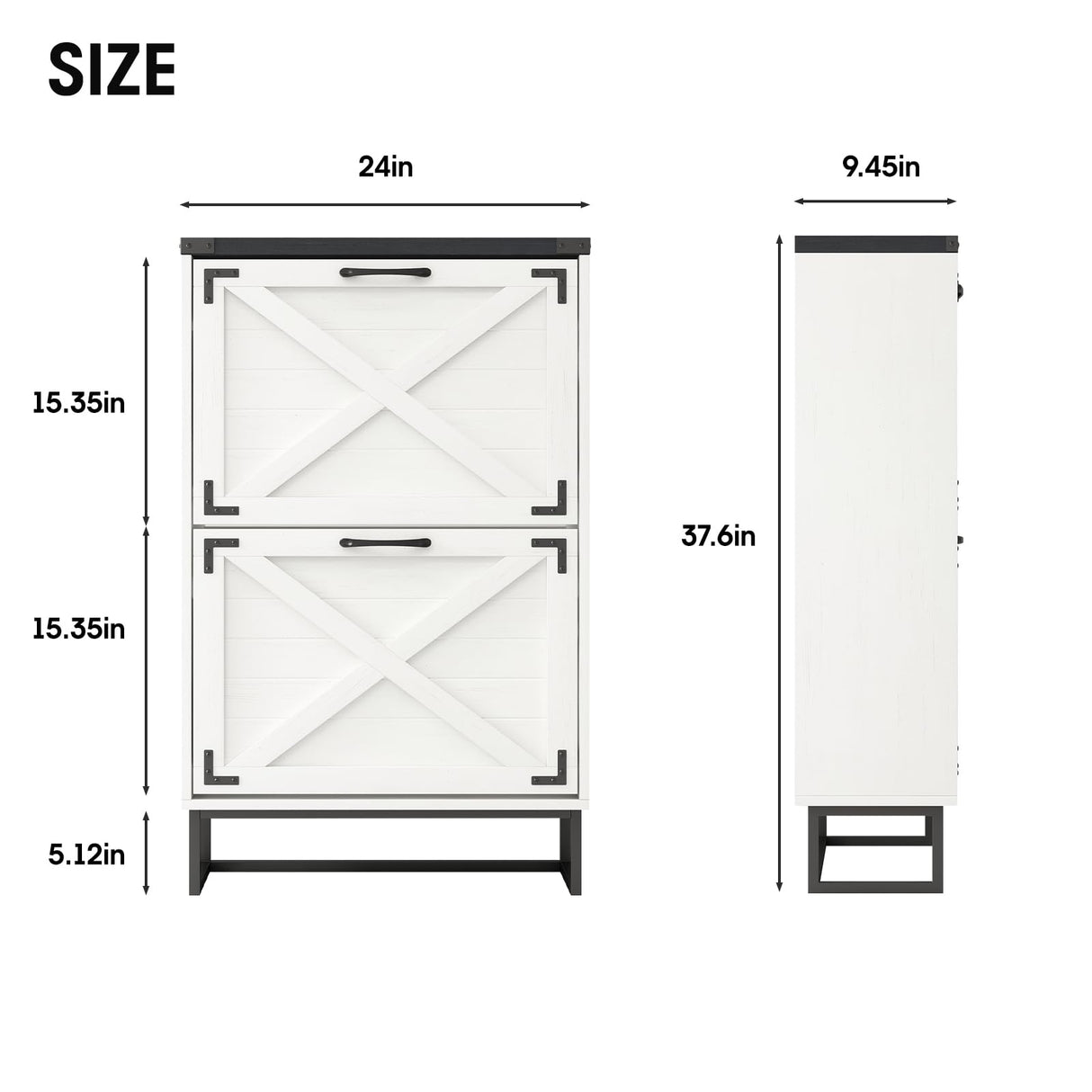 Maupvit 24" W Farmhouse Shoe Cabinet Storage for Entryway, Freestanding Organizer with 2 Flip Drawers, Narrow Shoe Rack Cabinet with Metal Corner Decoration, White Maupvit