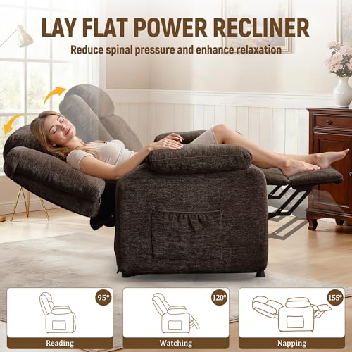 Korser Power Recliner Chair, Living Room Chairs for Adults, Oversized Electric Recliner with Side Pockets, Chenille Fabric Reclining Chair for Living Room, Bedroom