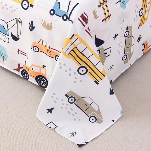 WINLIFE Kids Full Sheet Set 4 Piece Car Printed Constuction Soft Microfiber Bed Sheets - Deep Pocket - Easy Fit - Wrinkle Resistant Cozy Bedding Set for Toddler Boys Girls Teen WINLIFE