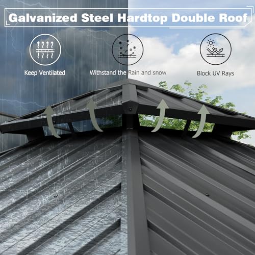 Domi Hardtop Gazebo 8x8FT, Aluminum Outdoor Gazebo with Galvanized Steel Double Roof Canopy, Curtains and Netting Included, Metal Gazebo Permanent Pavilion for Patio, Lawn, Garden, Gray domi outdoor living