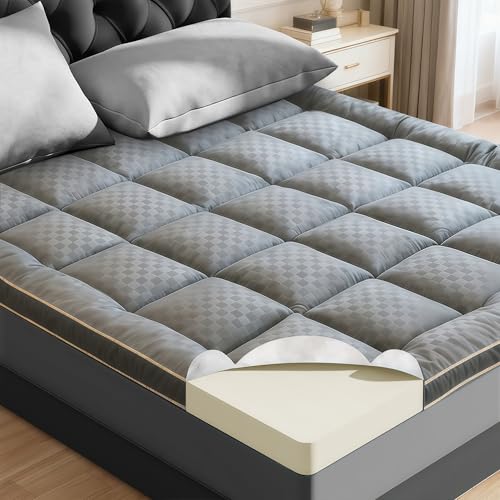 3 inch Memory Foam Mattress Topper Full Size Pillow Top - Extra Thick Padded Mattress Pad & Protector, Breathable Fitted Deep Pocket 8-21, Ultra Soft & Supportive 1100GMS WQSPRING