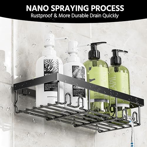 Moforoco 3-Pack Shower Caddy Basket Shelf with Soap Holder, No Drilling Traceless Adhesive Shower Wall Shelves, Rustproof Black Bathroom Shower Storage Organizer Moforoco