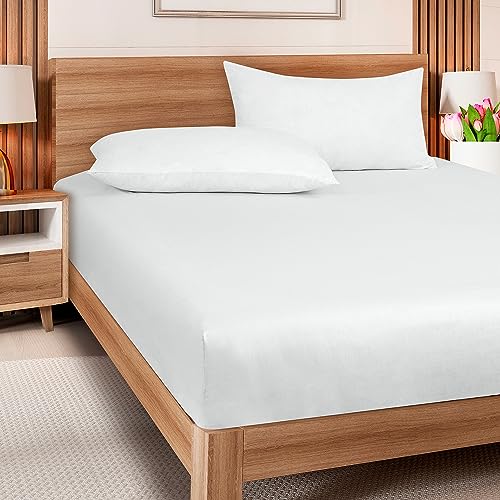 ROYALE LINENS 300 Thread Count 100% Long Staple Combed Cotton Fitted Sheet Full - Super Soft Deep Pocket Bottom Sheet - Fitted Sheets Only - Elastic Sheets (Full, White) ROYALE LINENS