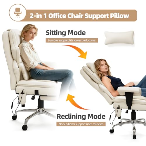 Mvpipi 7-Point Massage Office Chair,Heated Manageral Chair,Ergonomic Executive Chair with Footrest,Adjustable Armrest๏ผComputer Chair for Offices, Study Areas, Gaming Spaces,Beige