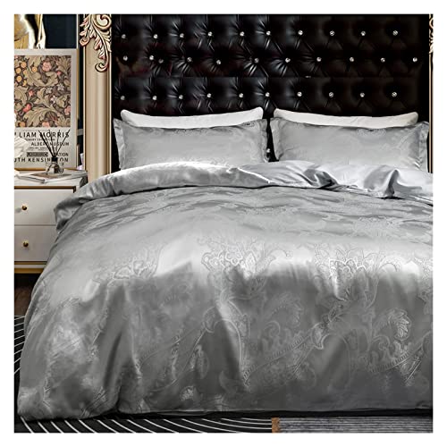 Duvet Cover Sets Neoclassical Style Jacquard Duvet Cover Set 2/3PCS Luxury Satin Bedding Set 1 Quilt Cover and 1/2 Pillowcase Single Twin Full Queen King Size Easy Care (E US) WoodArtSupply