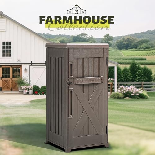 YITAHOME 60-Gallon Secure Package Delivery and Storage Box, Double-Wall Resin, Weatherproof, for Outdoor Use, Curbside or Porch, 8.5 Cubic Feet, Brown YITAHOME