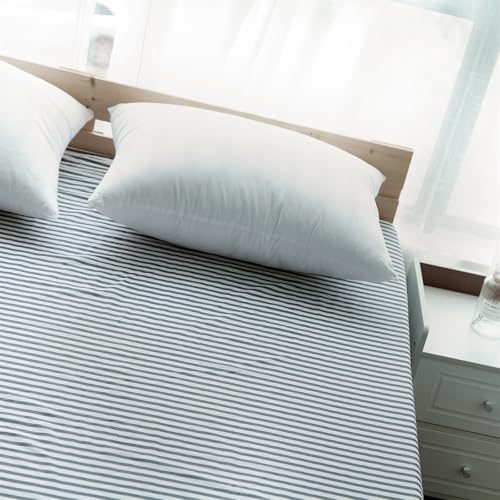 VM VOUGEMARKET Blue Striped Fitted Sheet Twin with 15" Deep Pocket (Without Pillowcases),100% Cotton Single Fitted Bottom Sheet Soft& Breathable-Twin,Stripe VM VOUGEMARKET