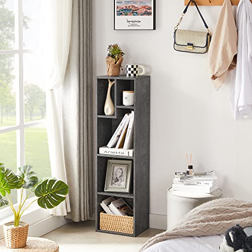VECELO Small Bookshelf, 5 Cube Slim Bookcase, Fits Tallest Hardcovers, Horizontal Available, Modern Floor Standing Unit, Each Shelf Hold Up to 66 LBS,Modern Gray VECELO