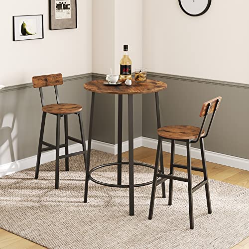 MAHANCRIS Bar Stools, Set of 2 Round Bar Chairs, 24.4 Inches Bar Stools with Back, Breakfast Bar Chairs with Footrest, Counter Bar Stools, for Dining MAHANCRIS