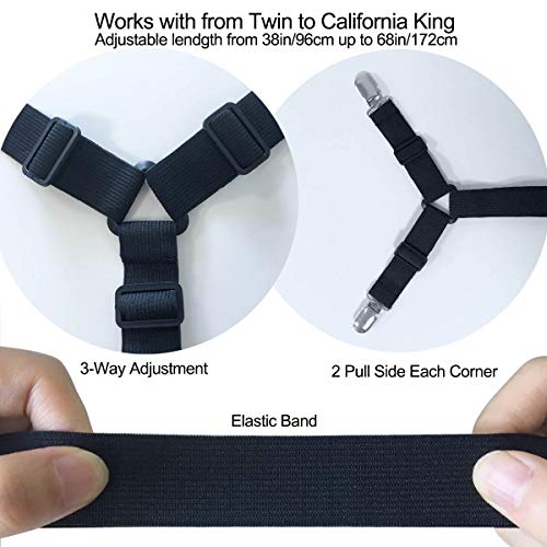 Bed Sheet Holder Straps - Sheet Straps Adjustable Bed Sheet Clips Fasteners Keep Sheets Stays in Place,2Pcs/Set Black Siaomo