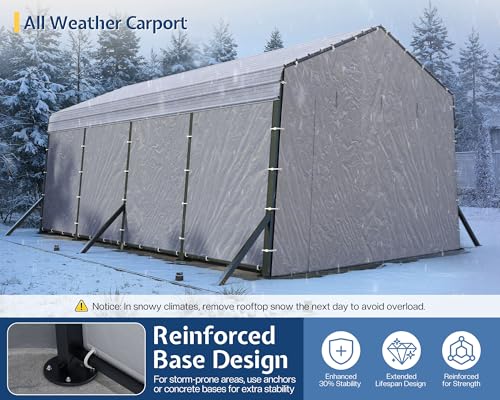 Jocisland 12x20x10.5 FT Heavy Duty Metal Carport, All-Weather Car Canopy with Waterproof Removable Sidewalls, Galvanized Steel Roof & Reinforced Base, Car Shelter for Cars, Boats, Trucks Jocisland