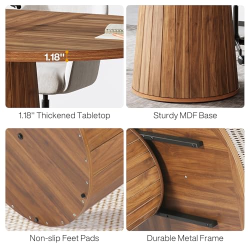 Tribesigns Oval Conference Table, 55.11 Inches Wood Meeting Table for 6 People, Rustic Meeting Seminar Boardroom Table with Wood Base for Office Conference Room (Brown) Tribesigns